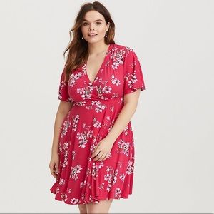 Torrid Raspberry Floral Jersey Knit Wrap Dress